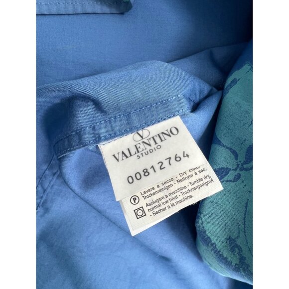 Valentino Jeans Hawaiian Shirt Mens Size 48 Medium M Blue Hibiscus 100% Cotton - Picture 6 of 9